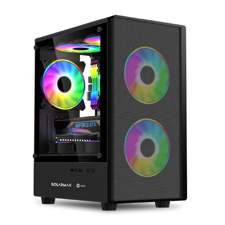 GABINETE GAMER SOLARMAX CON FUENTE 3 COOLER RGB 26001IC04170598 VIDRIO TEMPLADO