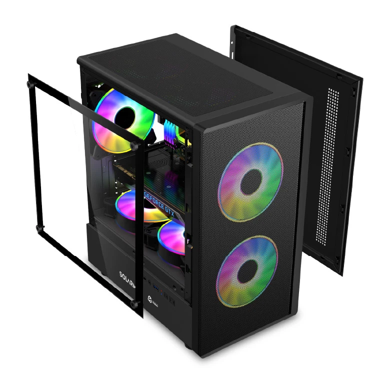 GABINETE GAMER SOLARMAX CON FUENTE 3 COOLER RGB 26001IC04170598 VIDRIO TEMPLADO