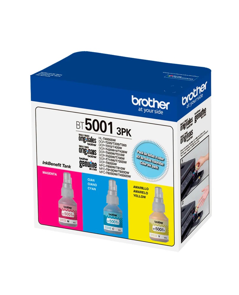 PACK COMBO X 3 TINTAS BROTHER BT5001 C/M/Y SISTEMA CONTINUO