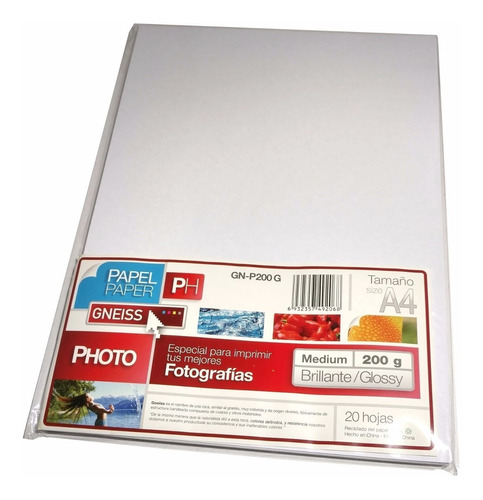 PAPEL A4 PHOTO GLOSSY 200G X20