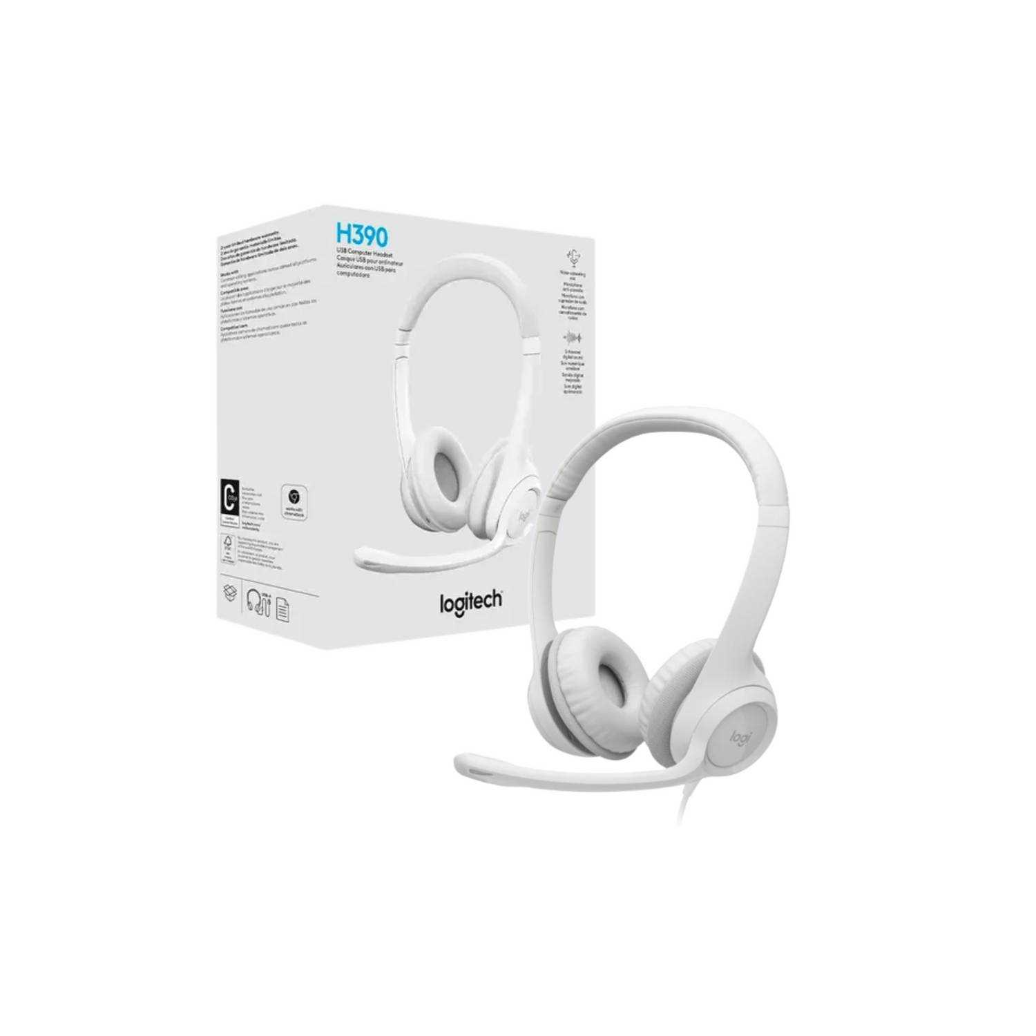 AURICULAR C/MICROF. LOGITECH H390 WHITE USB CLEAR CHAT COMFORT