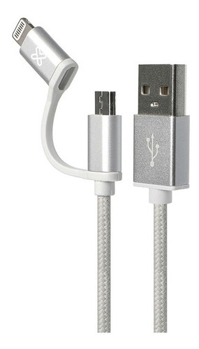 CABLE KLIPXTREME 2 EN 1 USB A LIGHTNING Y MICROUSB SILVER