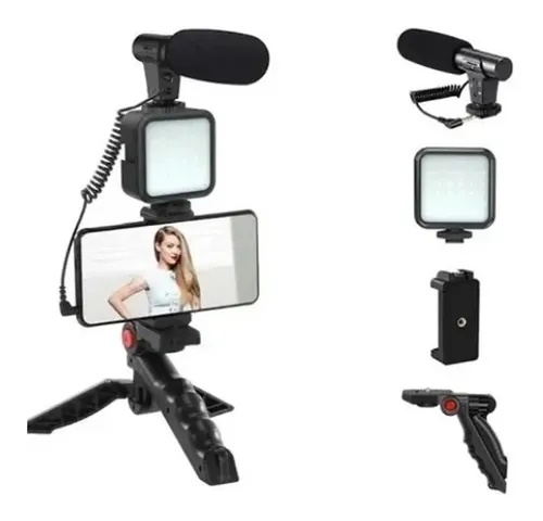 Kit STREAMING TRIPODE MICROFONO LUZ LED Y SOPORTE