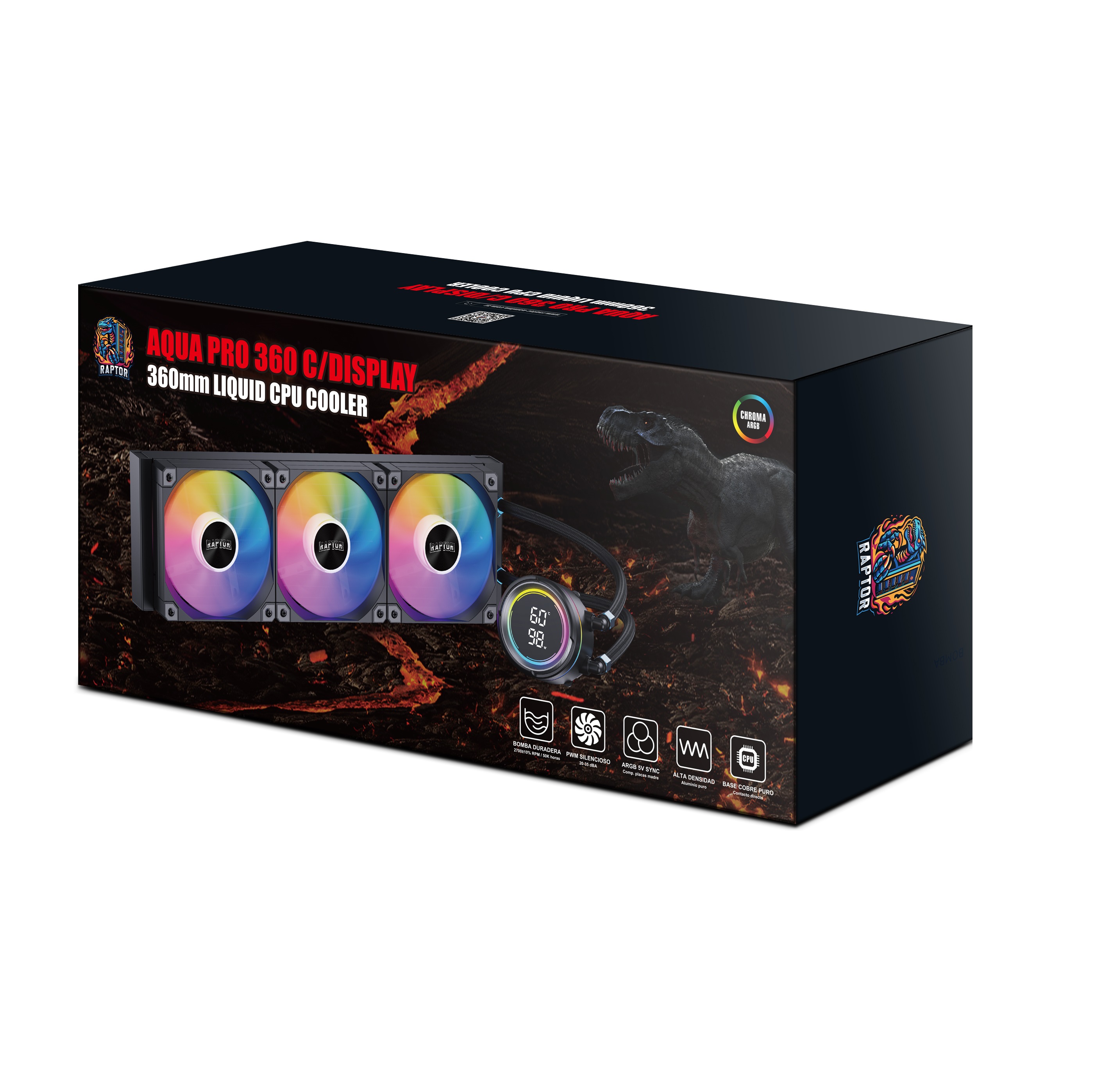 FAN CPU COOLER RAPTOR AQUA PRO 360 DISPLAY WATER COOLING REFRIGERACION LIQUIDA
