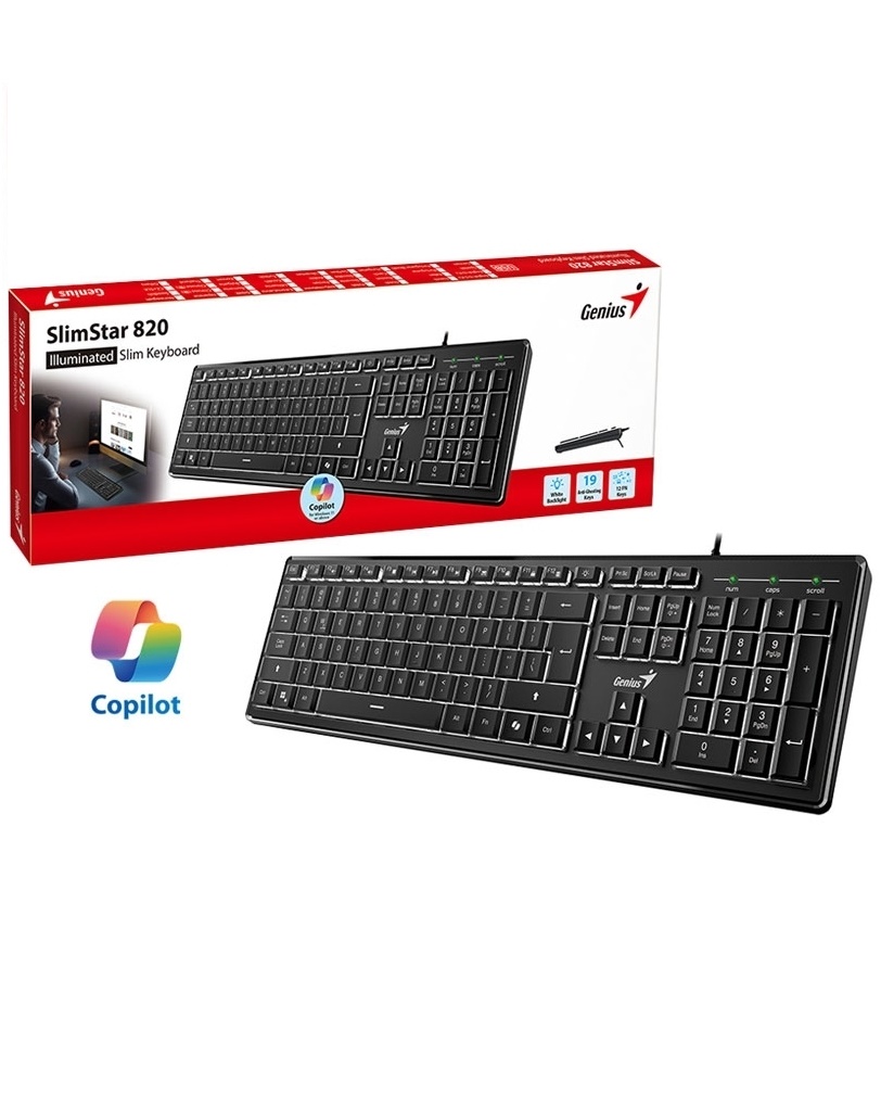 TECLADO USB GENIUS SLIMSTAR 820 NEGRO ILUMINADO